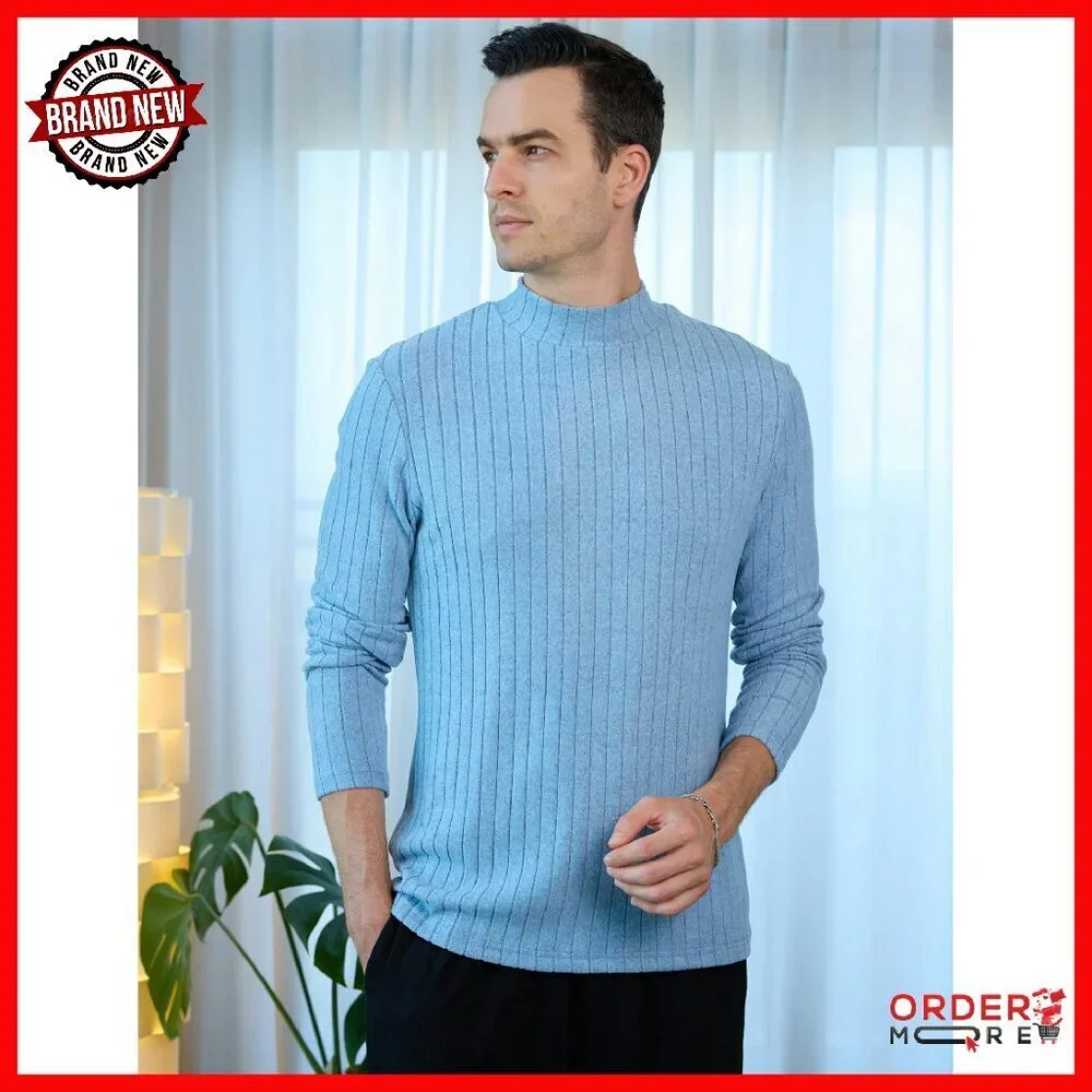 Men's Fleece Mock Turtleneck Thermal Top Long Sleeve Ribbed Knit
